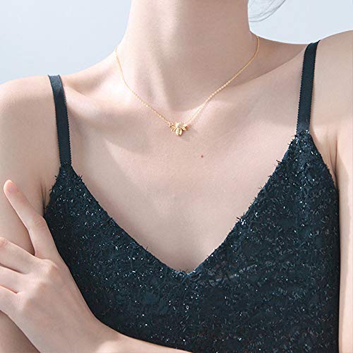 Gold Coin Honeycomb Pendant Choker Necklace for Women Teen Girls - S925 Sterling Silver Dainty Crystal CZ Diamond Queen Bee Bumble Hive BFF Long Chain Cute Animal Charm Jewelry Gift4