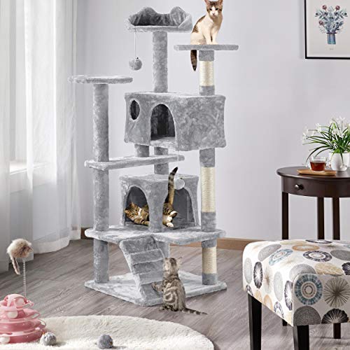Árbol para gato de 54 pulgadas con base estable y casas acolchonadas miniatura 2