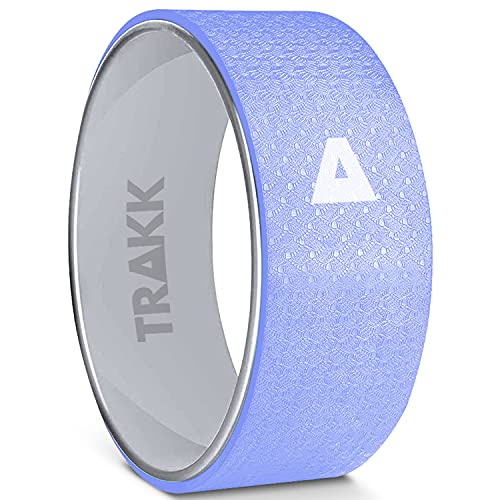 TRAKK Sport 12 Inch Foam Roller Yoga Wheel for Back Pain Relief, Stretching, Tissue Massage, and Spinal Alignment, Supports 350 Pounds, Silver & Blue