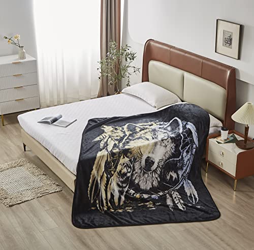 Regal Comfort Faux Fur Printed Throw Blanket - Soft Blanket For Bed And Sofa- Plush Decorative Throw Blankets For Men And Women - Wolf Mandala #TOP1