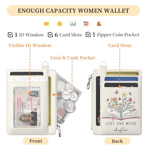 Book Lover Floral Flower Slim Wallet Women Credit Card Holder Cute RFID Blocking Small Card Wallets Mini Front Pocket PU Leather Thin Travel Zipper Coin Cash Ladies Female Wallet Gifts3