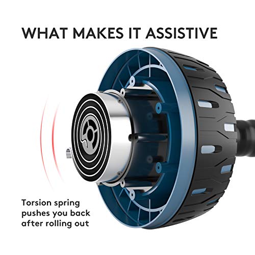 RUNWE Assistive Ab Roller Wheel for Abs Workout with Self-Rebound System and Knee Pad Used as Ab Wheel Exercise Equipment for Abdominal Exercise and Core Workout in Home Gym (Blue)