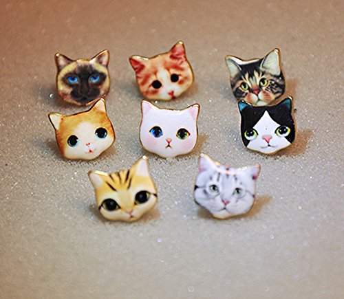 CUTIEJEWELRY Womens Cat Earrings Pretty Small Cute Kitty Studs - 3 Pairs Set3