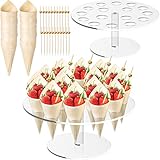 100 Disposable Wood Cones and 100 Cocktail Picks for Kids Birthday Party Decoration Clear Acrylic Ice Cream Cone Holder Stand 16 Holes Wedding Restaurant Catered Event Supplies