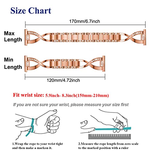 Sankel Compatible For Samsung Galaxy Watch 5/4 40Mm/44Mm Bands,Women Metal Replacement Chain Bling Bracelet Strap Wristband For Galaxy Watch 5 Pro/Watch 4 Classic/Active 1&2 /Watch 3 41Mm (Rose Gold) #TOP3