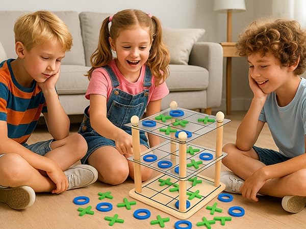 Miniatura 8 de Juego de mesa de madera 3D Tic Tac Toe - Juego de estrategia XO clásico para niños y adultos, divertidos juegos de mesa familiares para la noche,