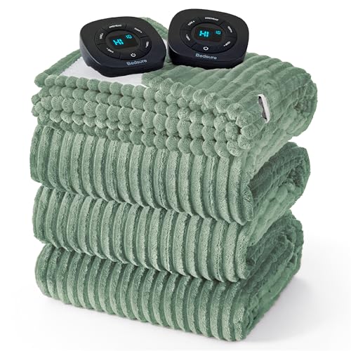 Image of Bedsure GentleSoft Electric Blanket Queen Size - Soft Ribbed Flannel Heated Blanket with Dual Control, Heating with 10 Heat Settings & 10 Time Settings, 8 hrs Timer Auto Shut Off (84x90 inches, Green)