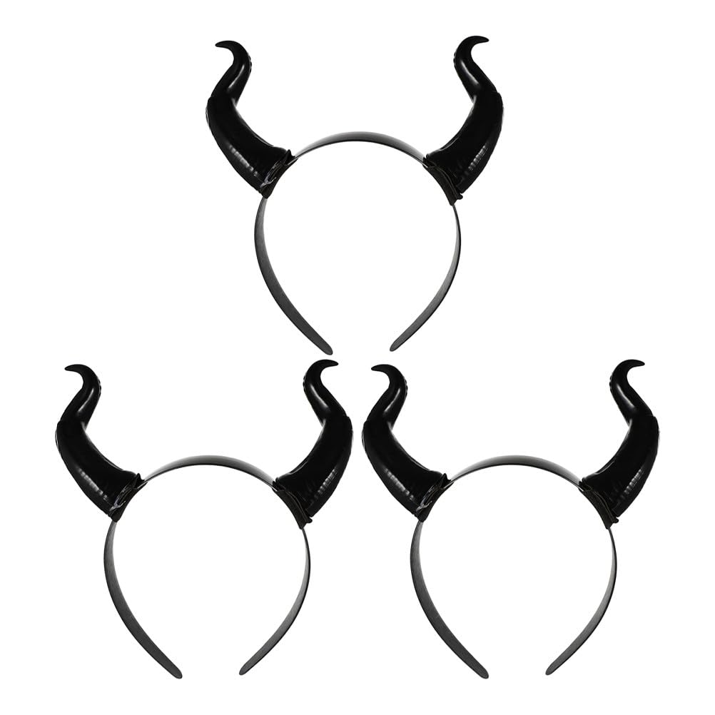 VANZACK 3pcs Demon Cosplay Horn Headband For Women, Halloween Horn Hair Hoop, Costume Party Hair Accessories, Festival Headwear, Black