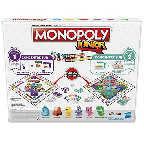 Hasbro Gaming Jeu de société Monopoly Junior, plateau de jeu recto-verso, 2 jeux en 1, jeu Monopoly pour jeunes enfants ; jeux pour enfants, jeux juniors (version française) – Image 8