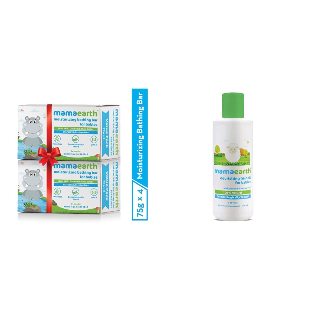 Mamaearth Bathing Bar For Babies - Pack Of 4&Mamaearth Nourishing Baby Hair Oil, With Almond & Avocado Oil - 200 Ml (B08KSNLT5Q) Amazon Price History, Amazon Price Tracker