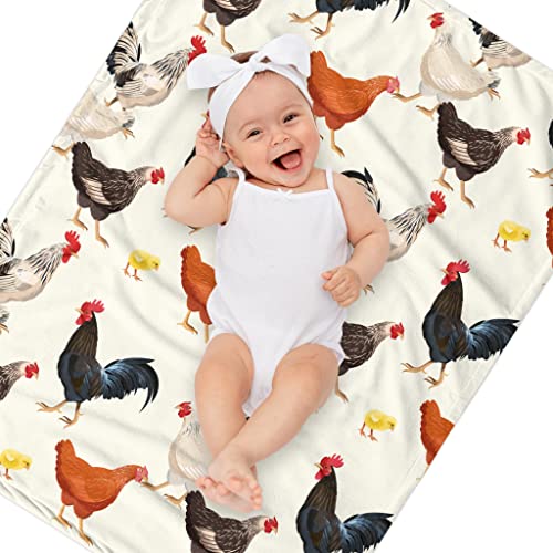 Cute Chicken Printed Blanket Valentines Day Gifts, Soft Fuzzy Flannel Plush Throw Blanket For Couch,Sofa Bed Decorative Blankets Funny Colorful Rooster Swaddle Baby Kids Blanket All Season 60"X50" #TOP7