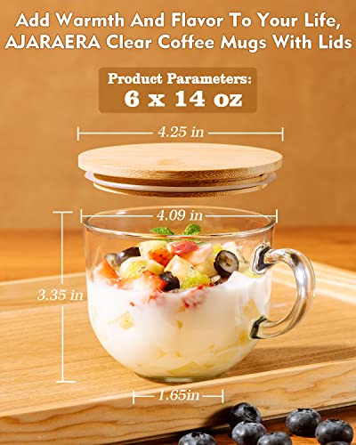 Ajaraera Espresso Cups Set Of 6-Overnight Oats Containers With Lids,Clear Coffee Mug With Lid 14Oz, Glass Tea Cup Set,Perfect Glass Mugs For Daily Beverage! #TOP1