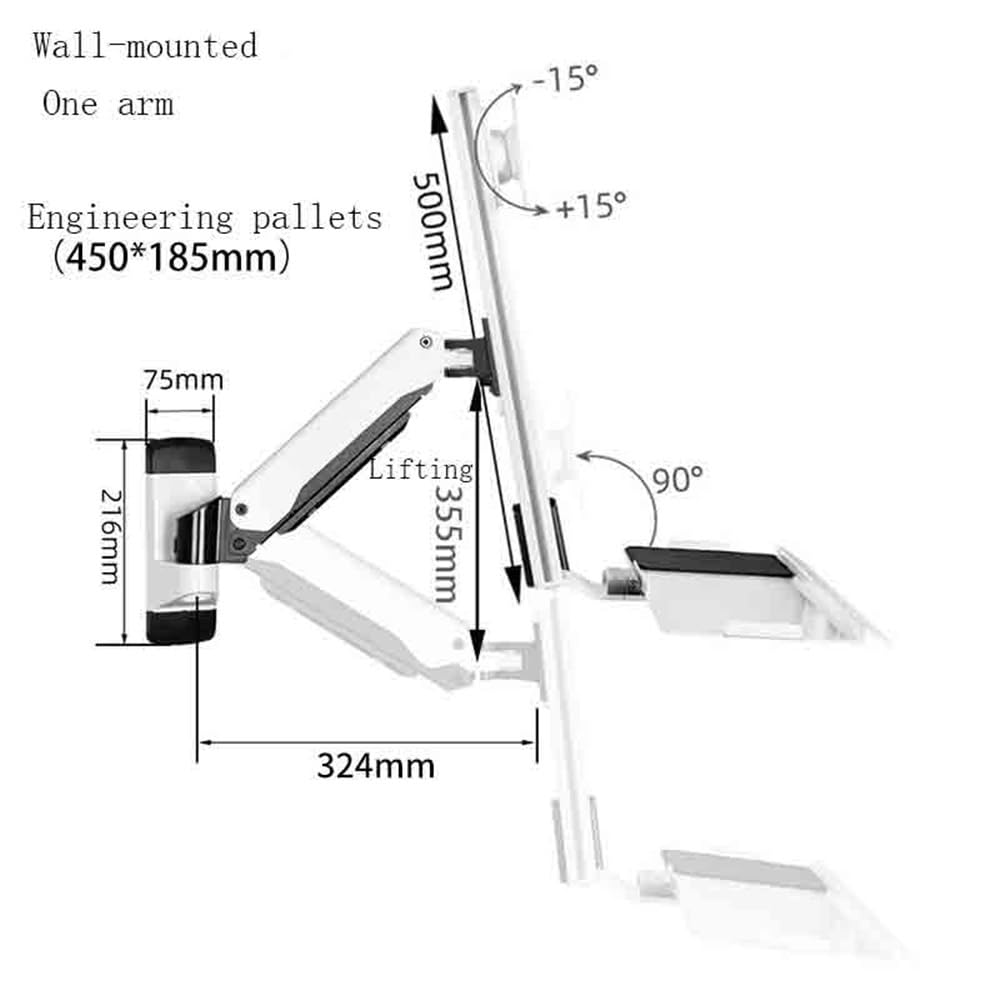Supporto da Parete per Monitor da Ufficio, Bianco, con Braccio Singolo E Vassoio Integrato, per Schermi da 15 A 27 Pollici. Accessorio da Scrivania.