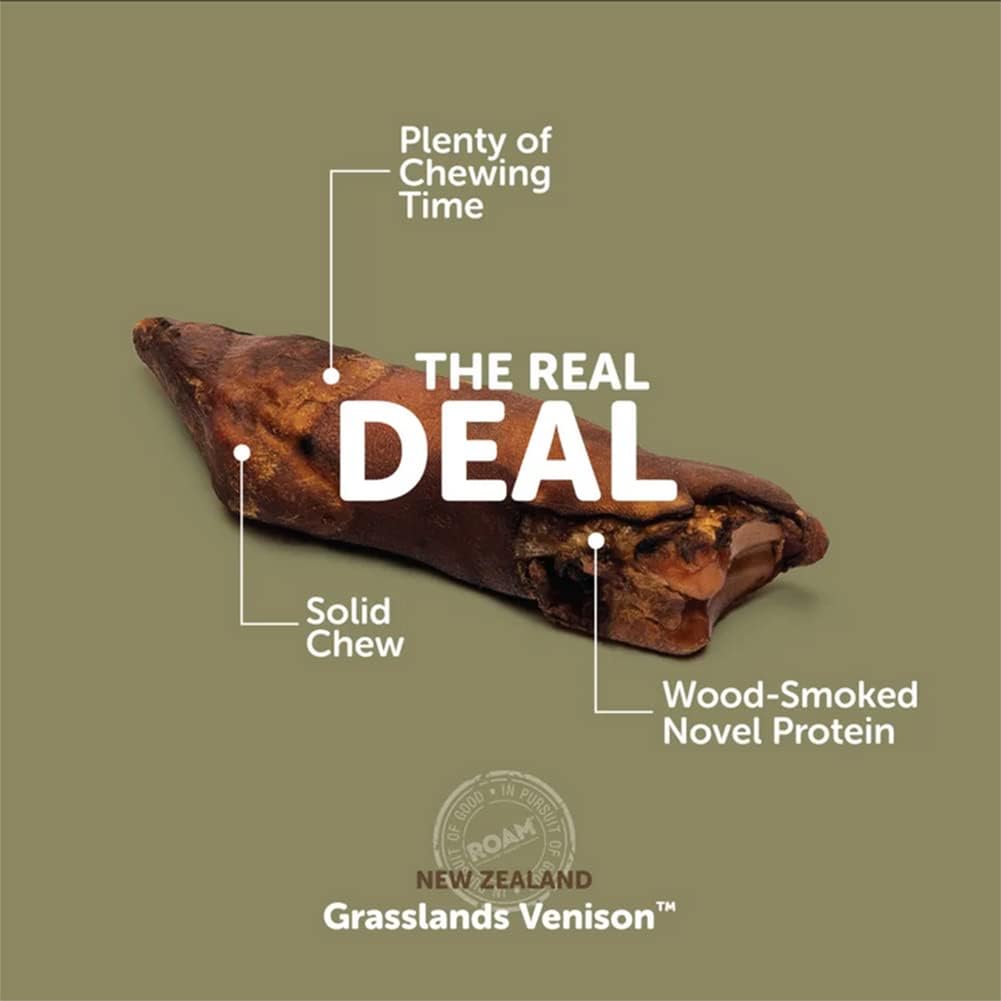 ROAM Pet Treats Grasslands Venison Hoof Dog Chew Pack of 2 – Single Ingredient, All Natural, Grain-Free, & Gluten-Free Dog Treats
