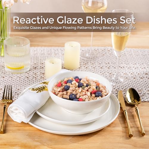 Image of LERATIO Ceramic Dinnerware Sets for 4,Porcelain Plates and Bowls Sets with Wavy Edge,Microwave & Dishwasher & Oven Safe,Light Weight & Scratch Resistant Dishes Sets