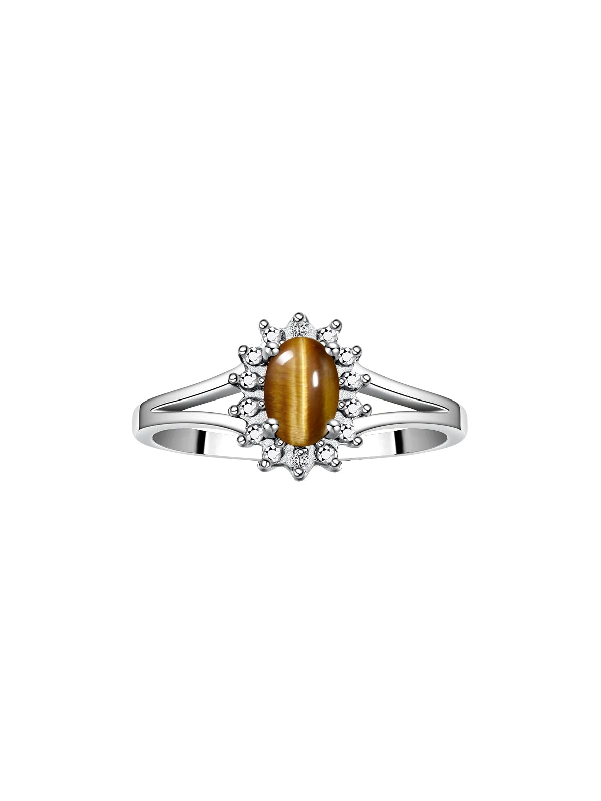 Rylos Halo Ring: Diamond Birthstone with 6X4MM Oval Gemstone - Women's Jewelry in Sterling Silver - Stunning Diamond Ring Sizes 5-10