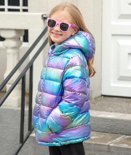 Lovekider 4-12 Years Girls Metallic Shine Hooded Puffer Jacket Packable Warmth Padded Winter Coat3