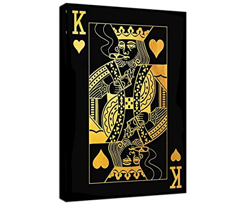 King of Heartsâ Gold Inspirational Wall Art Playing Cards Canvas Print Picturte Poster Abstract Artwork Wall Decor for Bedroom Living Room Office Home Decoration Framed Ready to Hang(30''W x 40''H)