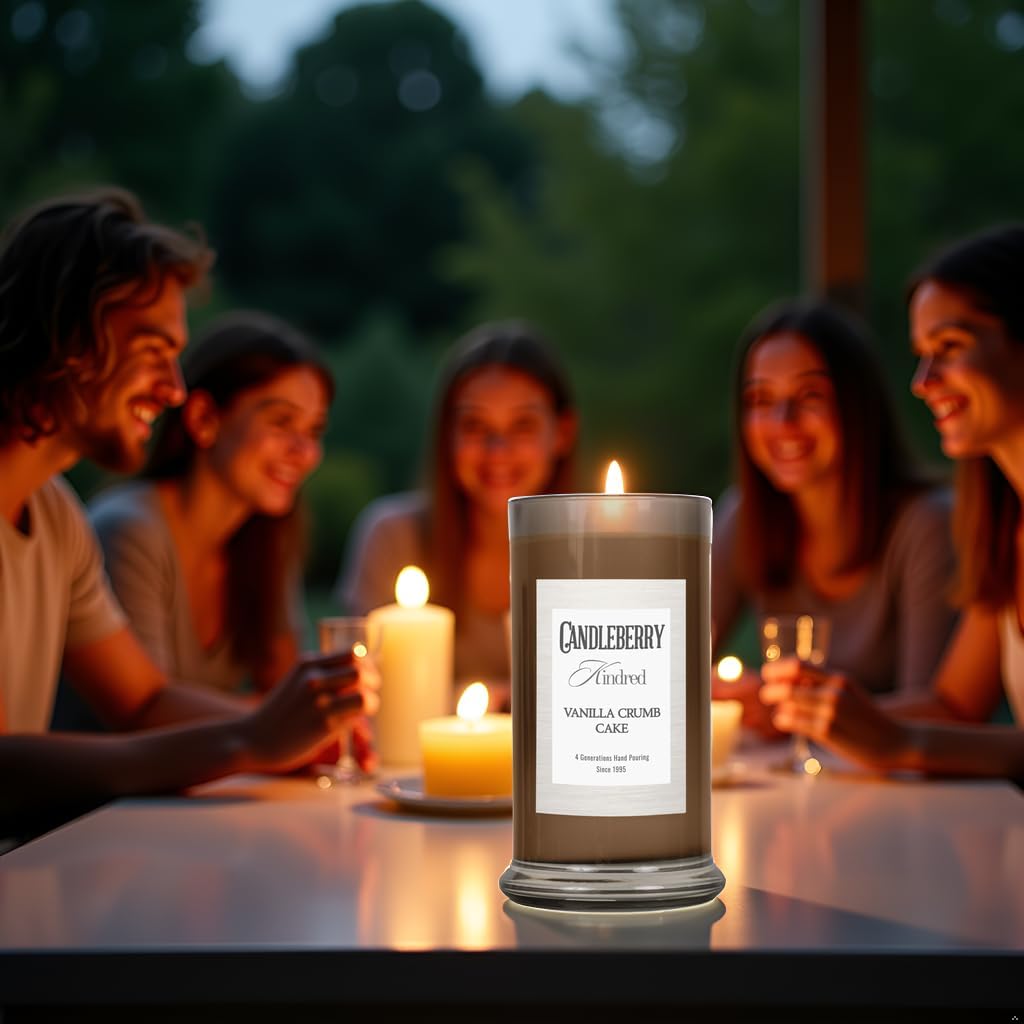 Candleberry Candles Kindred Collection | Luxury Glass Jar | USA Hand Poured Soy Blend Candle | Highly Scented & Long Lasting | Up to 90 Hour Burn Time (Vanilla Crumb Cake)