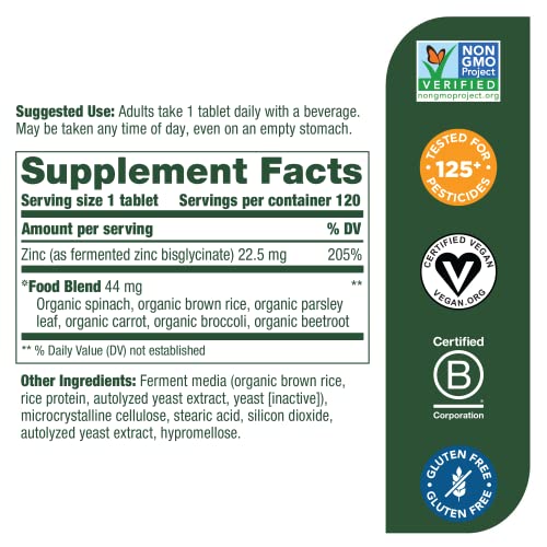Megafood Zinc - Immune Support Supplement - High Potency Fermented Zinc Supplements With Nourishing Food Blend - Vegan, Non-Gmo, Gluten-Free, And Kosher - Made Without 9 Food Allergens - 120 Tabs #TOP1