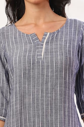 Image of Aurelia Women's Grey Yarn Dyed Cotton Blend Straight Kurta