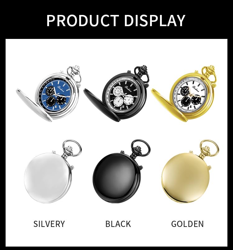 Image of BOSHIYA Multifunctional Stopwatch Calendar Silver Gold Black Pocket Watch with Bracelet