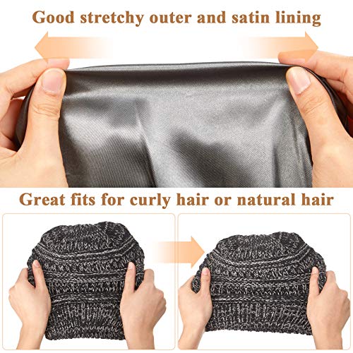 Image of Geyoga Winter Beanies Satin Lined Warm Thick Knitted Hats Slouchy Caps for Women