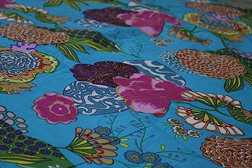 Image of Indian Hand-Block Printed Jaipuri Fruit Print Floral Ethnic Sanganer Kurti Print Cotton Fabric (10 Yards, Turquoise Fruit)