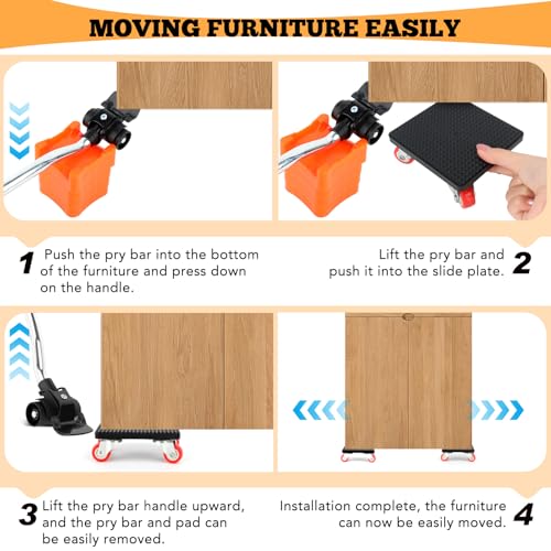 9-Teiliges Möbel Transportroller Set, Schwerlast Möbelheber mit 330mm Verlängerungsstange, 4 Möbelrollen, 4 Höhenversteller, 400kg Tragfähigkeit, 360° drehbarer Möbeltransport & Umzugshelfer