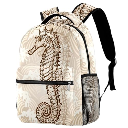 Sac à dos d'école imprimé hippocampe multicolore 29.4x20x40cm pour ados