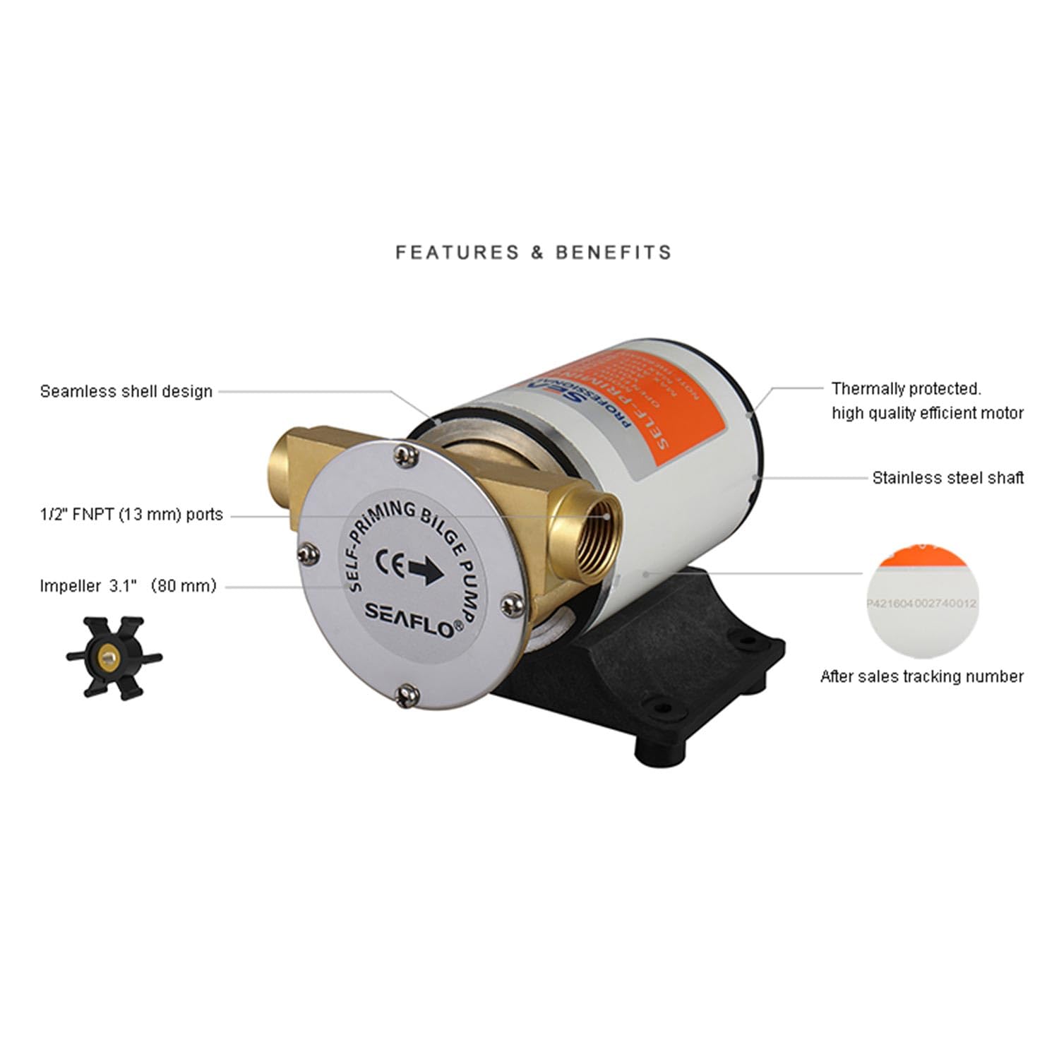 LIGHTEU, SEAFLO SFSP1-080-003-01 - Pompe de cale 12 V, 30 L/min (8 GPM) en bronze auto-amorçant, automatique, avec soupape de retenue et filtre pour bateaux, yachts, drainage de sentine