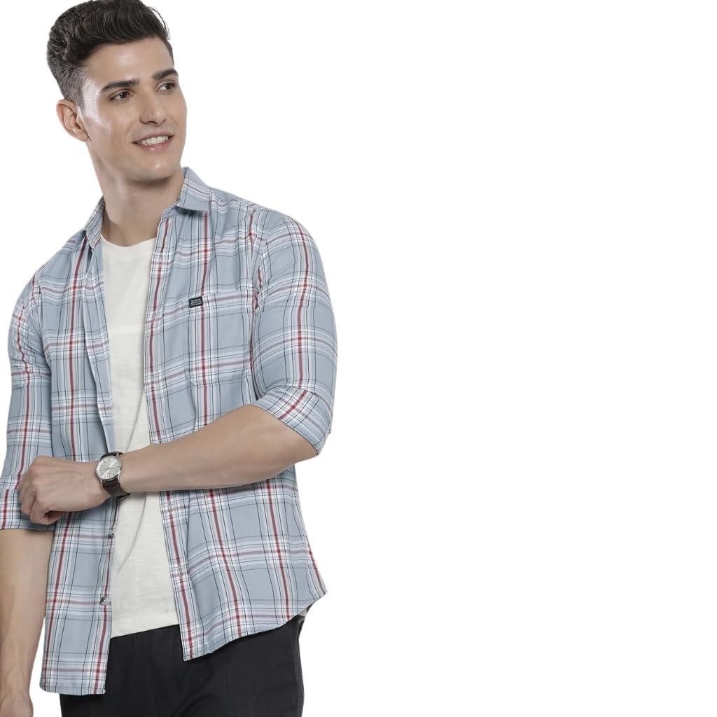 the indian garage co Men Regular Fit Checkered Full Sleeves Cutaway Collar Casual Shirt-picture-55