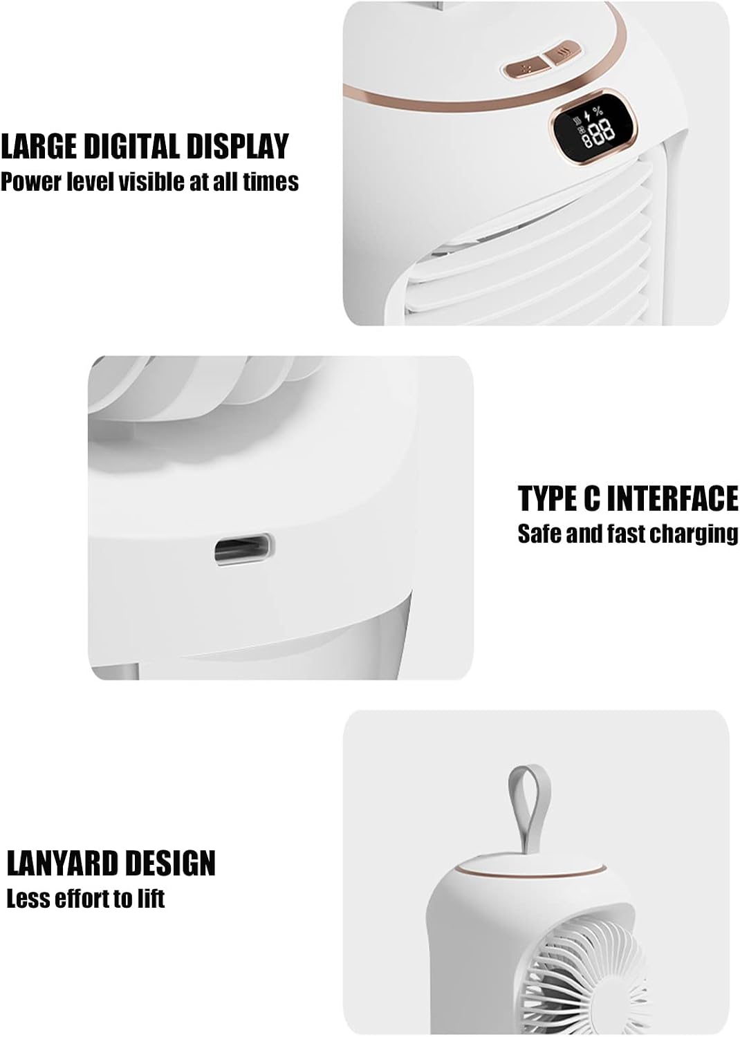 Small Humidifier Fan with 3 Gear Adjustment, Mini a ir Conditioner, USB Charging Night Light Water Cooling Fan with 5 Blades, for Travel Home Office(White), Mini a ir Conditioner, Small Humidifier