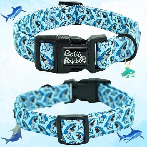 Image of Dog Collar-Cute Shark Adjustable Pet Collars Soft Comfortable Puppy Collar Blue Cotton Dog Collars Durable Necklace Gift for Large Dogs