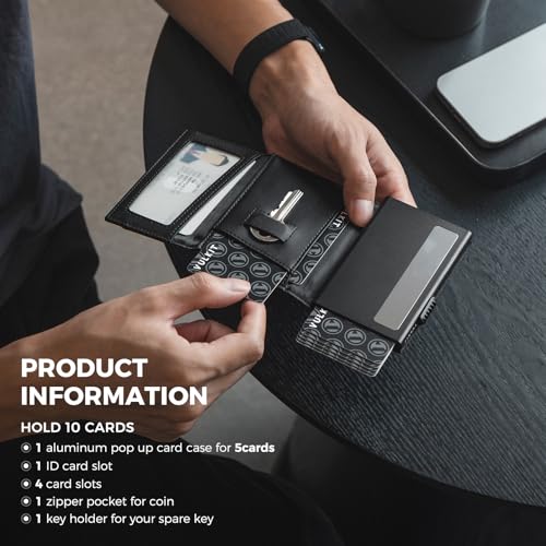 VULKIT Pop Up Card Holder Minimalsit Wallet Metal Card Case RFID Blocking With Coin Purse And Key Hole For Men Black2