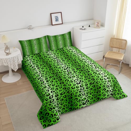 Image of Feelyou Full Leopard Bedding Set Green and Black Comforter Set for Teens Cheetah Stripes Print Comforter Safari Animal Fur Print Duvet Set Adult Microfiber Bed Set