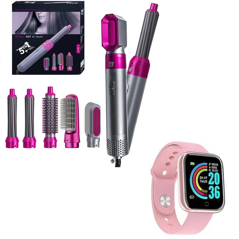 Drumstone 【Special With 12 Years Warranty】Get Bluetooth Smartwatch With Hot Air Brush, 5 in 1 Hair Dryer hot air Brush Styler, Detachable Hair Styler Electric Hair Dryer Brush for All Hairstyle Multicolour BEST COLORE_Multi68