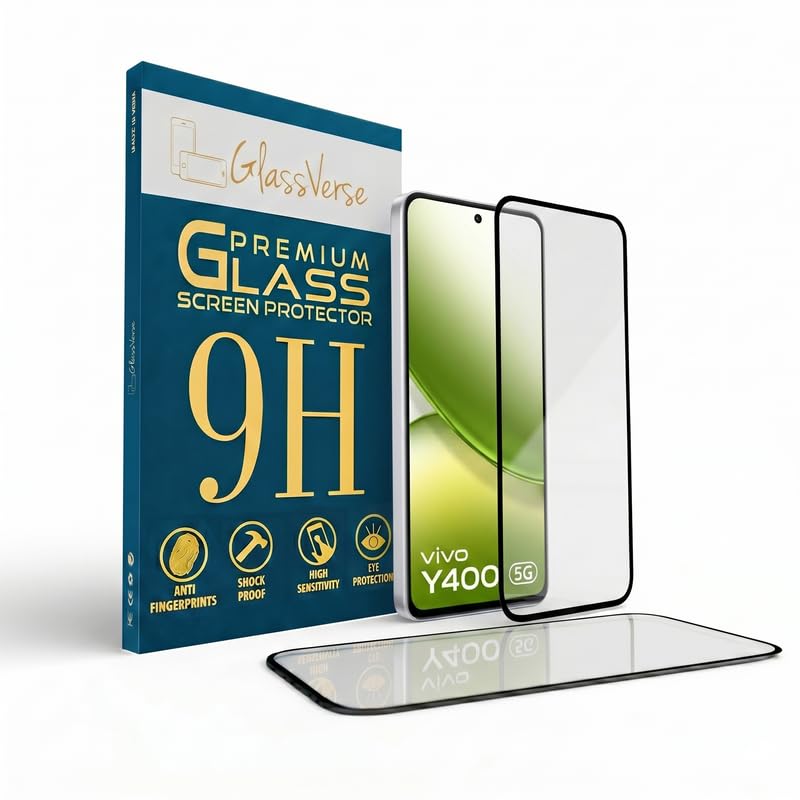 Image of GlassVerse PureView Tempered Glass for Vivo Y400 5G | Crystal Clear, 9H Hardness Screen Protector, Edge to Edge, Case Friendly, Hassle-less Installation Kit Included. (Pack of 2)