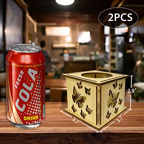 Midrean Butterfly Projector Wood Candle Lantern Decorative-2Pcs Small Lanterns For Decoration Home, Vintage Distressed Led Candle Holder For Best Friend，Rustic Mini Decor For Wedding-About 3 Inch #TOP5