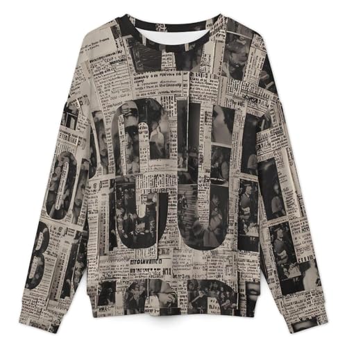 Newspaper Print Fall Casual Loose Long Sleeve Crewneck Pullover Sweatshirt for Men And Women3