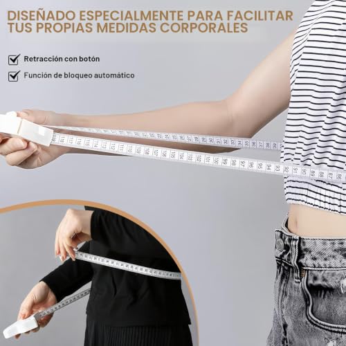 Miniatura 5 de Jecdfs Cinta Métrica Retráctil Para El Cuerpo Con Botón De Bloqueo - Herramienta De Medición Precisa Para Fitness Y Uso Personal - Mide Cintura, Pecho, Caderas, Brazos Y Muslos - Cinta Auto-Bloqueante