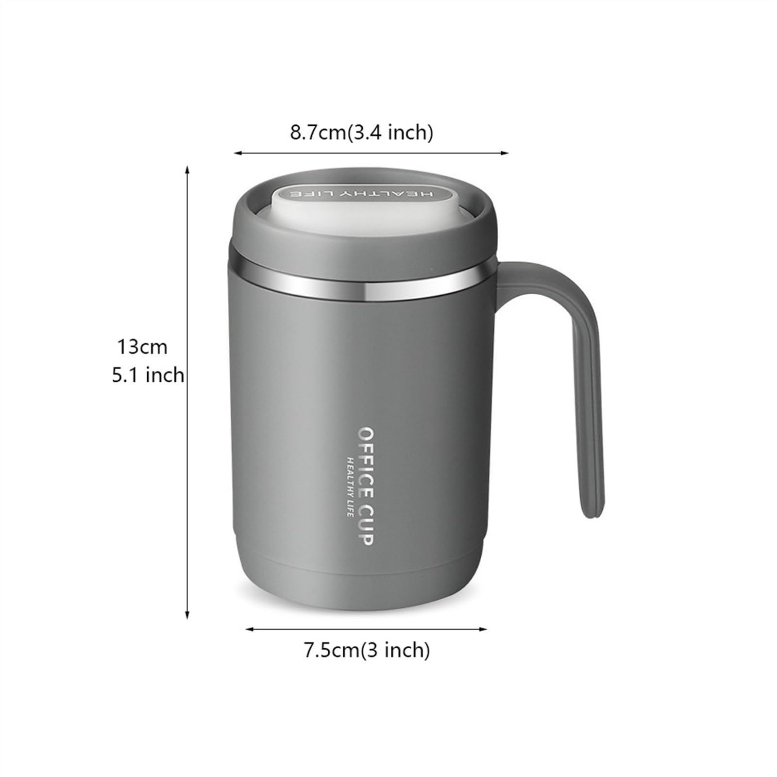 Kaffeebecher Kaffeetasse mit Griff und Deckel, isolierte Teetasse aus Edelstahl, 500 ml, wiederverwendbar, for Schule, Reisen, Büro Kaffeetasse (Color : Grijs)