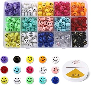 Abeillo 300 Pcs Smiley Face Beads Kit with Crystal String, 10mm Happy Face Clay Beads Cute Smiley Preppy Loose Spacer Beads for DIY Bracelet Jewelry Making Supplies, 15 Colors