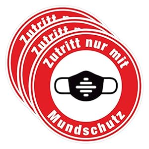 3X Zutritt nur mit Mundschutz Aufkleber 9 cm – Bitte Mundschutz tragen Maske benutzen Sticker rund Firma Supermarkt Geschäft wetterfest