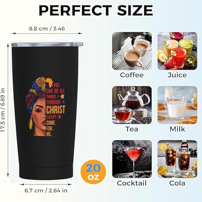 African American Woman with Quotes Black Girl Tribal 20 OZ Inspirational Travel Coffee Mug, Gift for Sister, Best Friend, Coworker & Mom, Ideal Mothers Day Gift from Daughter