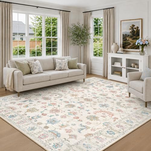 Image of INOVADAY Washable Rug Vintage Boho 160x230 cm Cream White Living Room Rug
