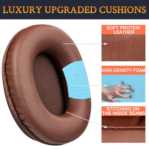Image of SOULWIT Earpads Replacement for Audio Technica ATH M50X M50XBT M50RD M40X M30X M20X MSR7 SX1 Monitor Headphones, Ear Pads Cushions with Softer Protein Leather, High-Density Memory Foam - Coffee
