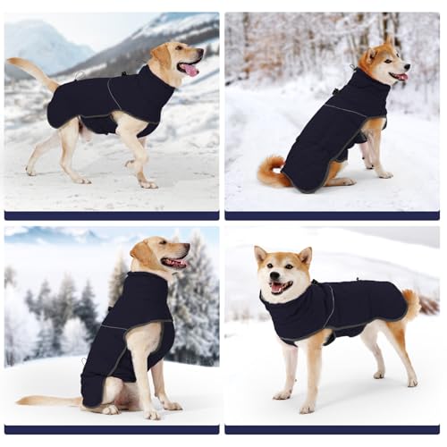 HEYWEAN Hundemantel Winter Wasserdicht Hundejacke mit D-Ring Warm Mantel Hund Fleece Hundepullover Reflektierende Wintermantel für kleine mittlere große Hunde Kleidung Hundejacke Wandern Winterweste