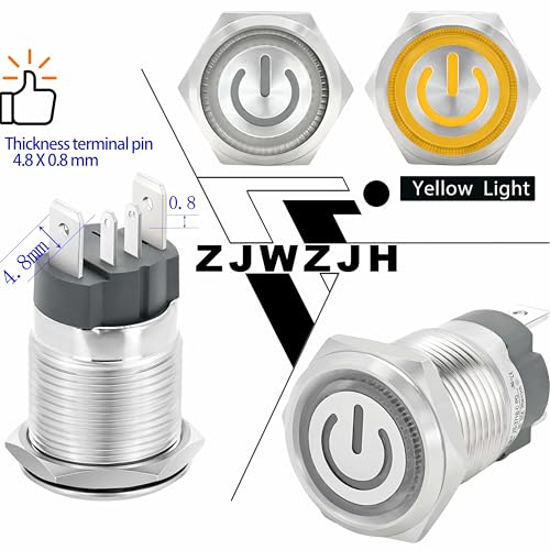 Image of UL Listed 15Amp 16mm Latching Push Button Switch 12V-24VDC IP67 Waterproof; SPST 1NO, with LED Angel Eye Light; Stainless Steel 304 with Wire Socket Blue