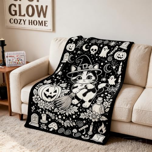 50x59 Inch Black Witch Cat Coloring Blanket for Adults Halloween Decor，A - image 4